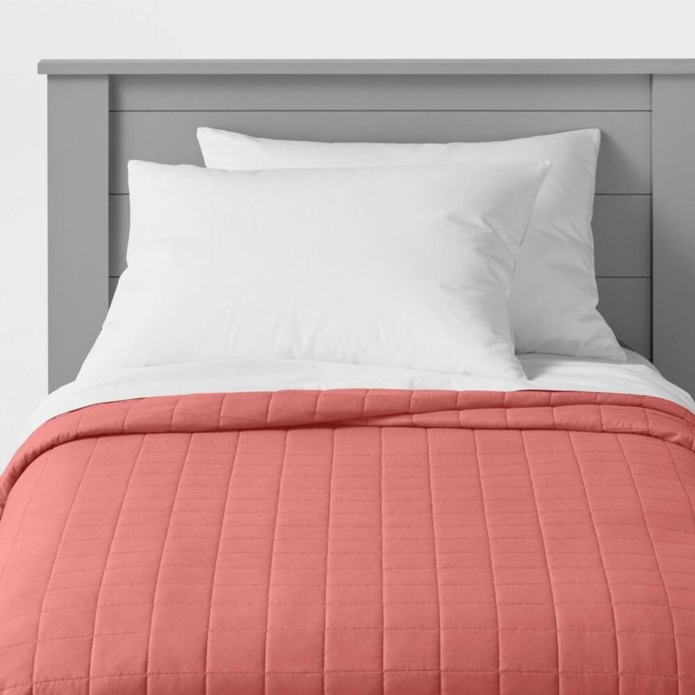 Twin Box Stitch Microfiber Kids' Quilt Faded Rose - Pillowfort
